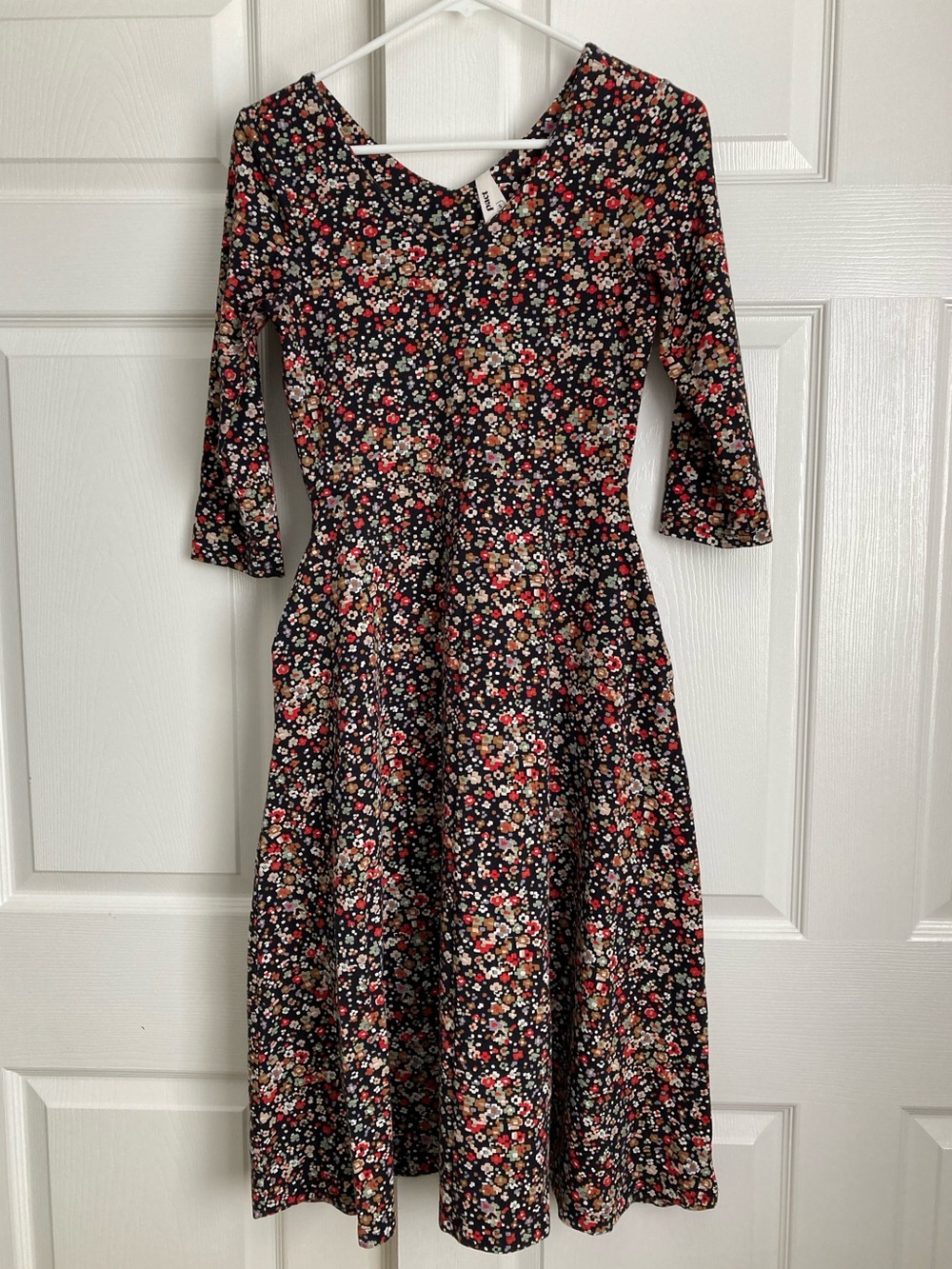 Pact Organic Women's Pixel Floral Fit & Flare Midi Party Dress Size Small - Picture 2 of 7
